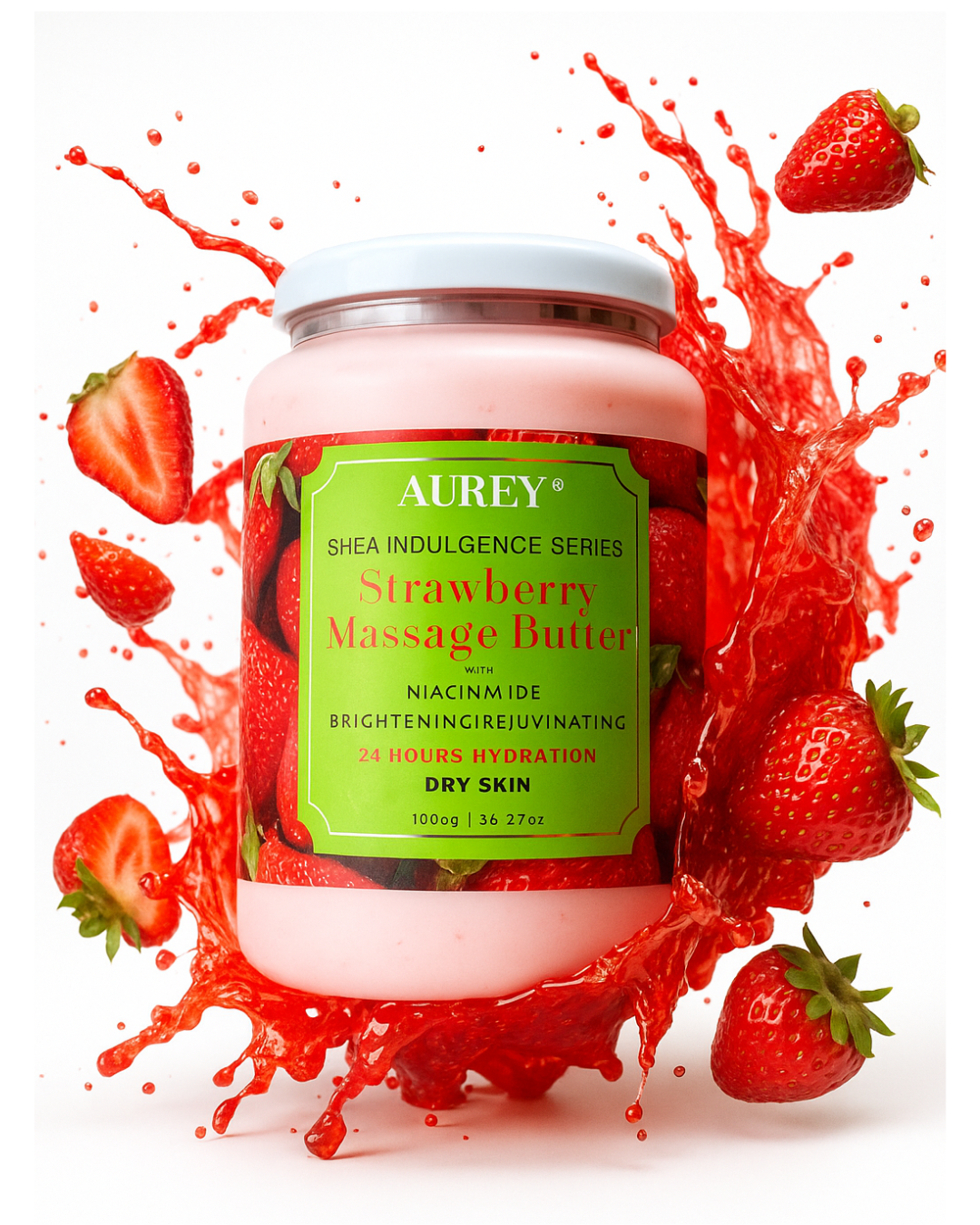Aurey Strawberry Massage Butter with Niacinamide | Deep Nourishment & Hydration for Smooth, Radiant Skin | 1000g - Image 2